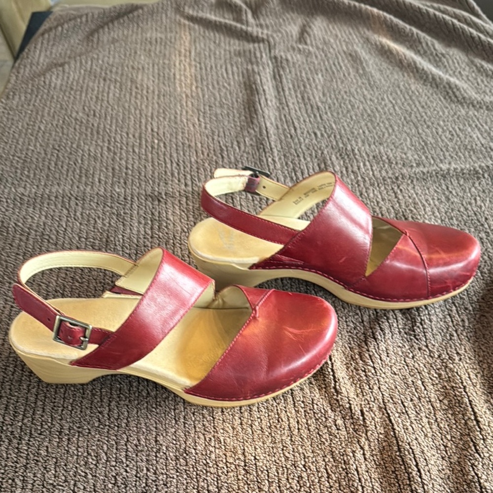 Women's Red Leather Wedge Sandals